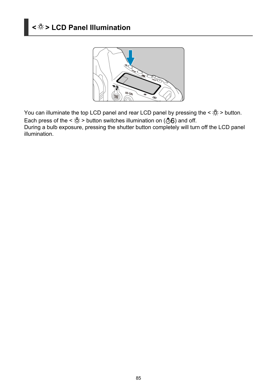 Lcd panel illumination | Canon EOS-1D X Mark III DSLR Camera (Body Only) User Manual | Page 85 / 966