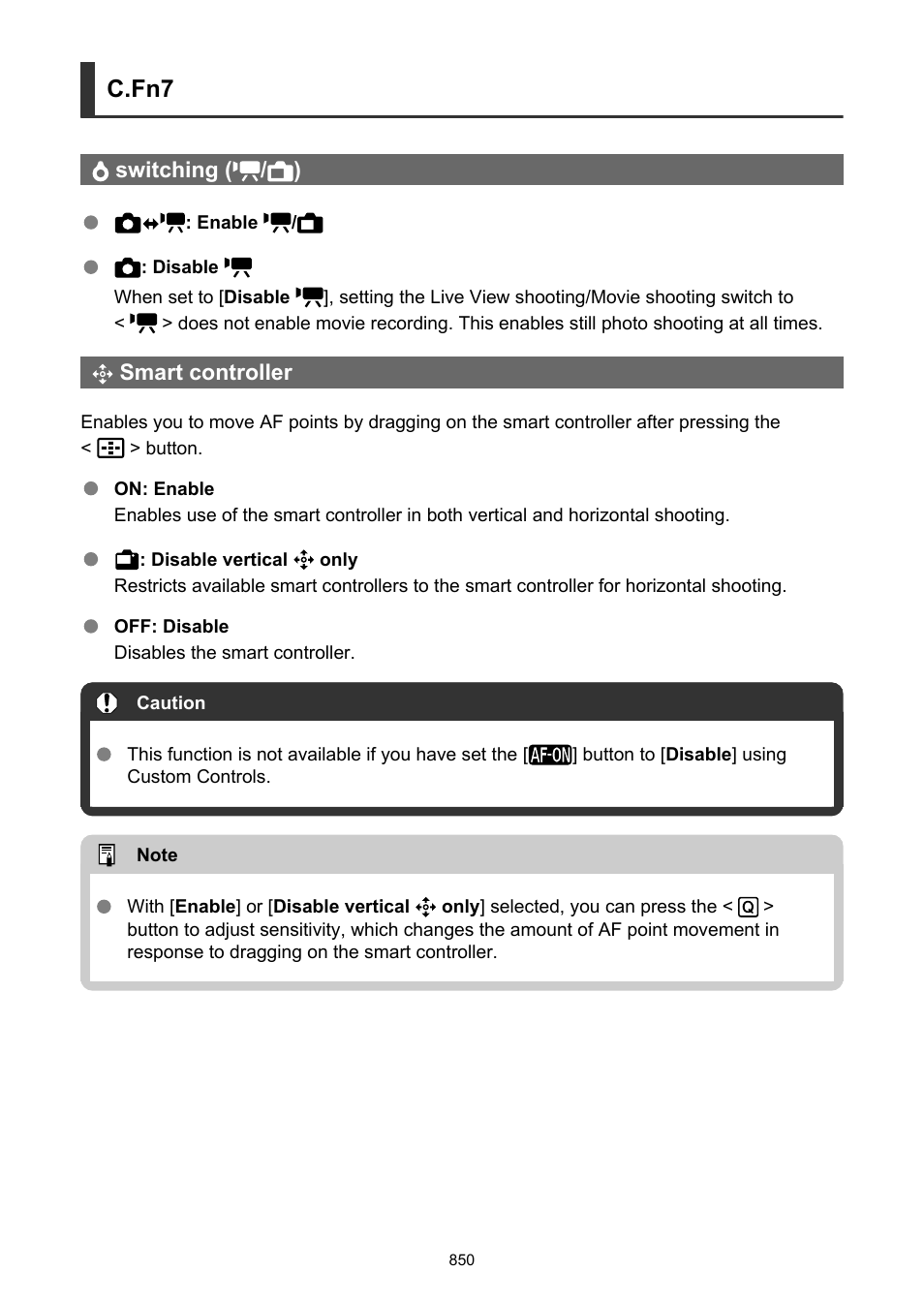 Switching, Smart controller, C.fn7 | Canon EOS-1D X Mark III DSLR Camera (Body Only) User Manual | Page 850 / 966