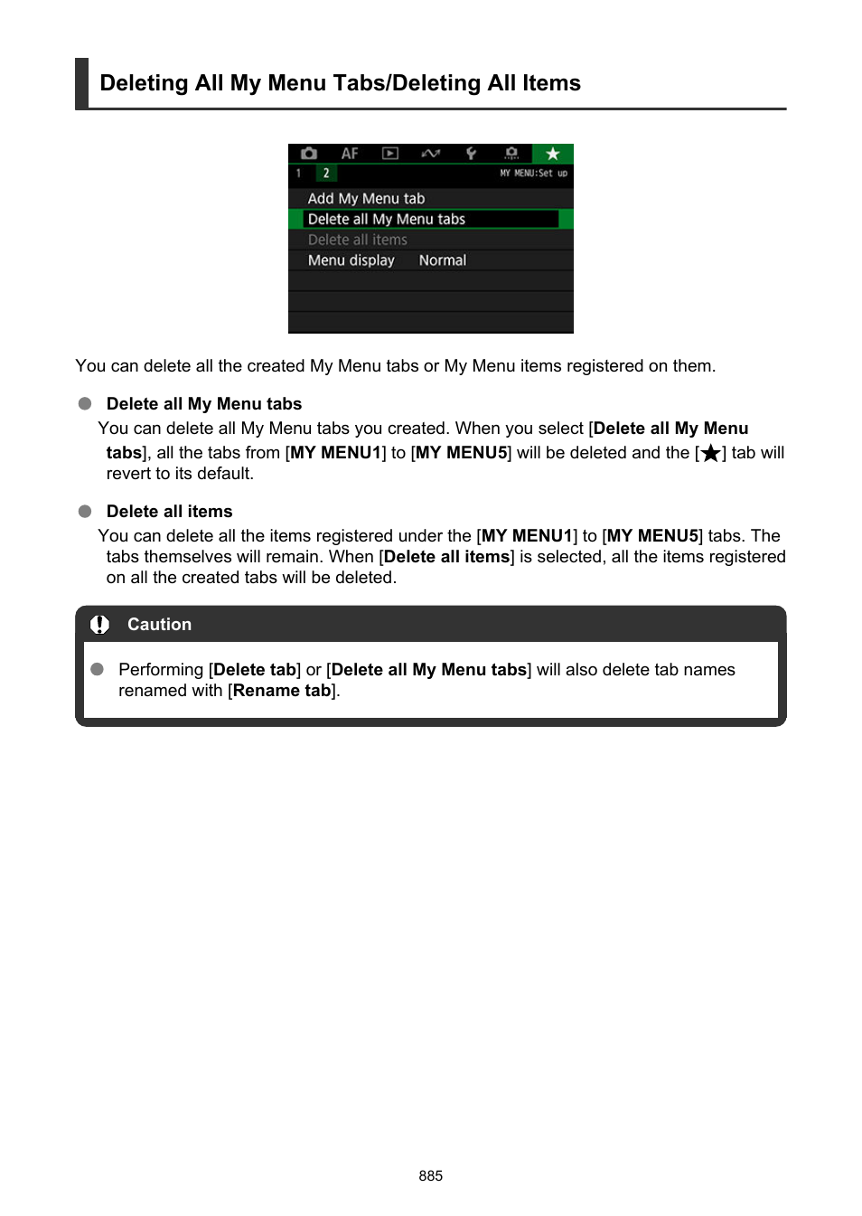 Delete all my menu tabs, Delete all items, Deleting all my menu tabs/deleting all items | Canon EOS-1D X Mark III DSLR Camera (Body Only) User Manual | Page 885 / 966