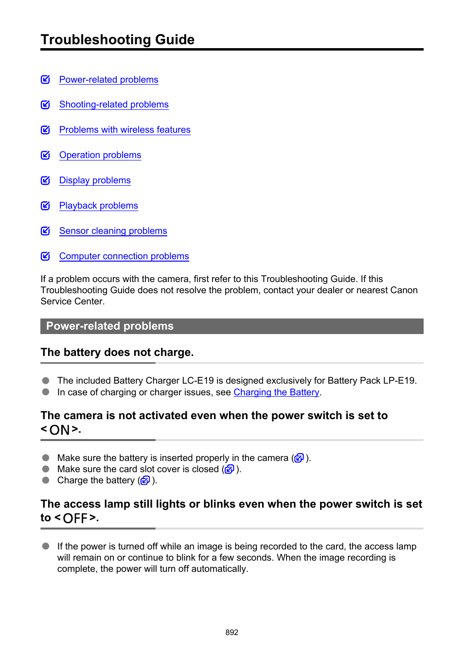 Troubleshooting guide | Canon EOS-1D X Mark III DSLR Camera (Body Only) User Manual | Page 892 / 966