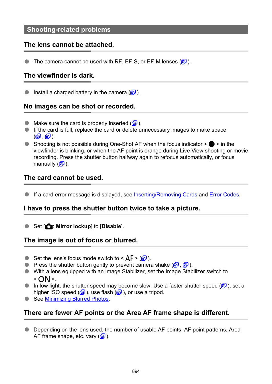 Shooting-related problems | Canon EOS-1D X Mark III DSLR Camera (Body Only) User Manual | Page 894 / 966