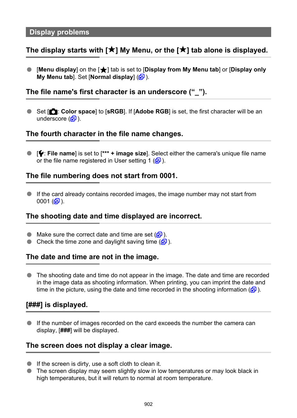 Display problems | Canon EOS-1D X Mark III DSLR Camera (Body Only) User Manual | Page 902 / 966