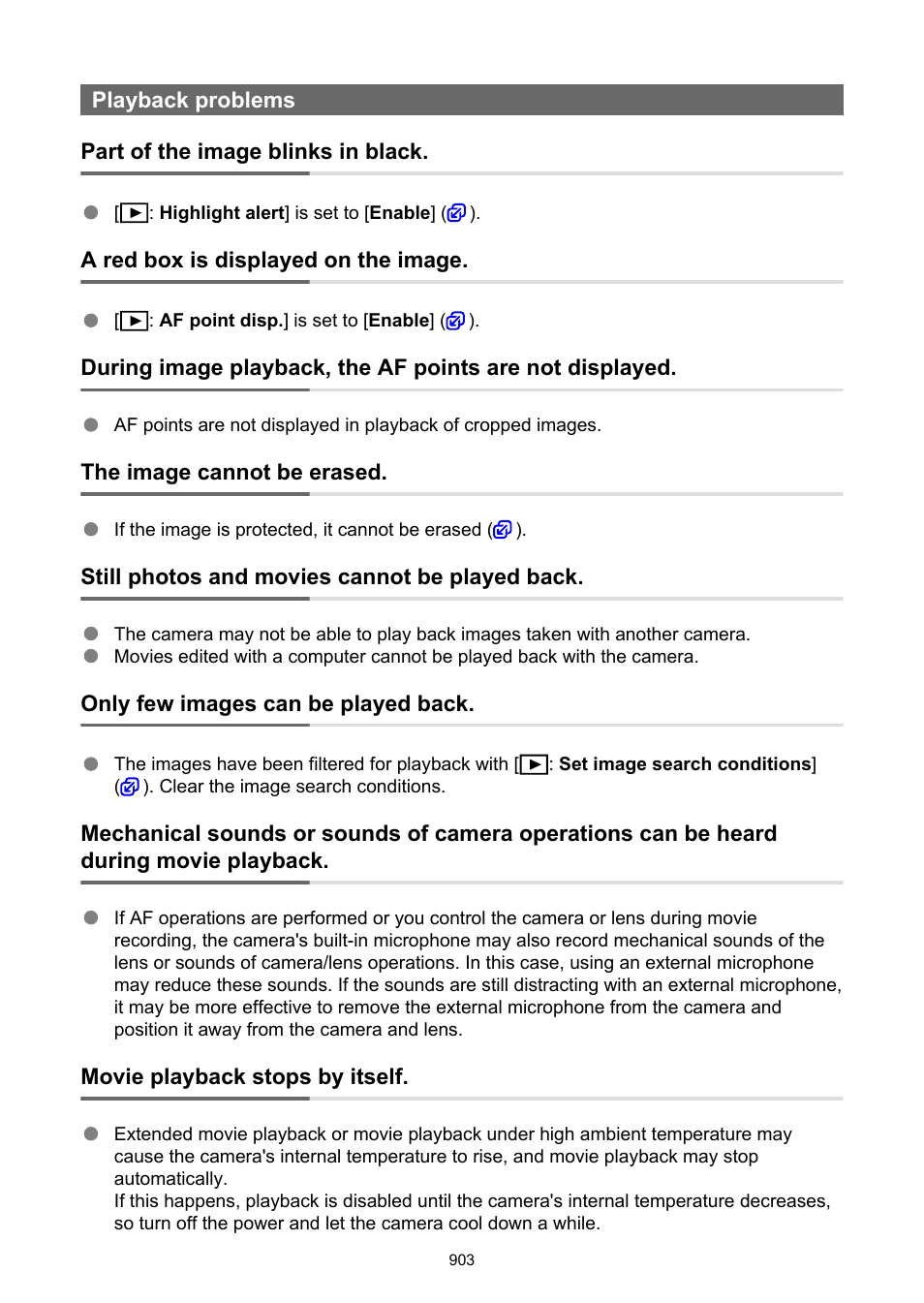 Playback problems | Canon EOS-1D X Mark III DSLR Camera (Body Only) User Manual | Page 903 / 966