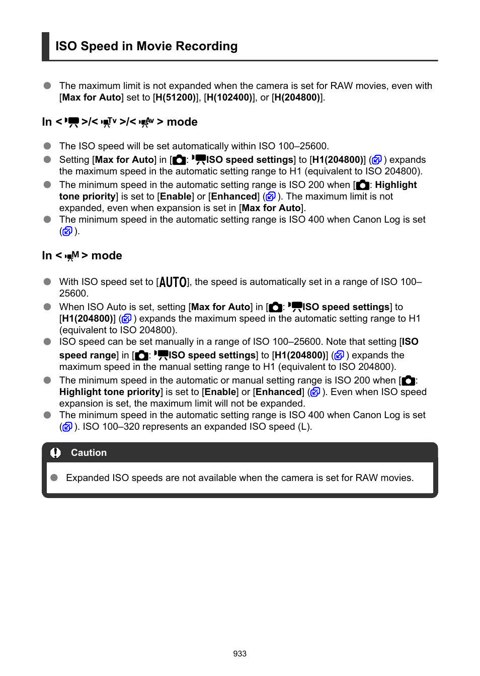 Iso speed in movie recording | Canon EOS-1D X Mark III DSLR Camera (Body Only) User Manual | Page 933 / 966