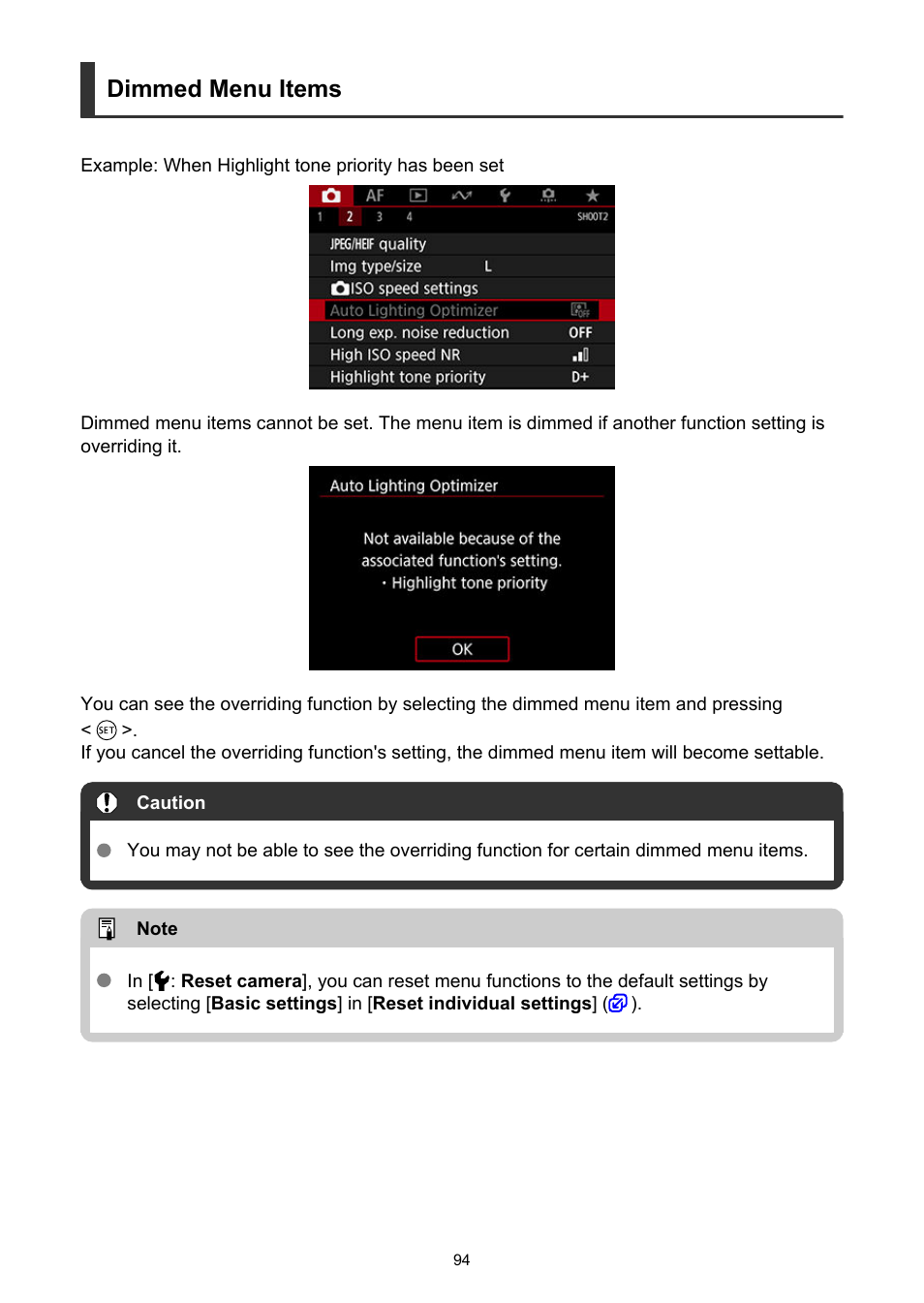 Dimmed menu items | Canon EOS-1D X Mark III DSLR Camera (Body Only) User Manual | Page 94 / 966