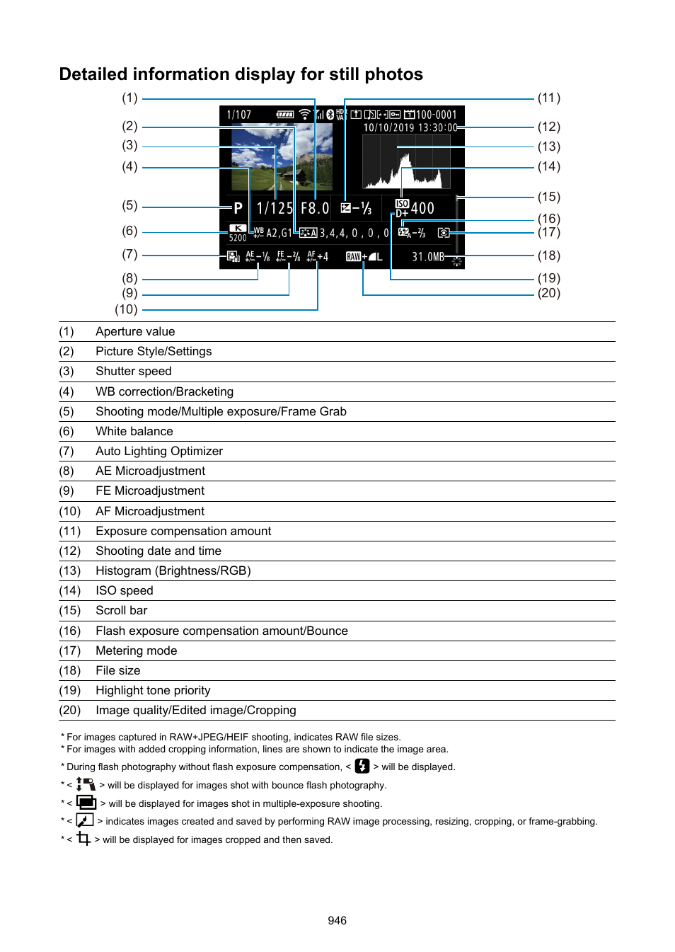 Detailed information display for still photos | Canon EOS-1D X Mark III DSLR Camera (Body Only) User Manual | Page 946 / 966