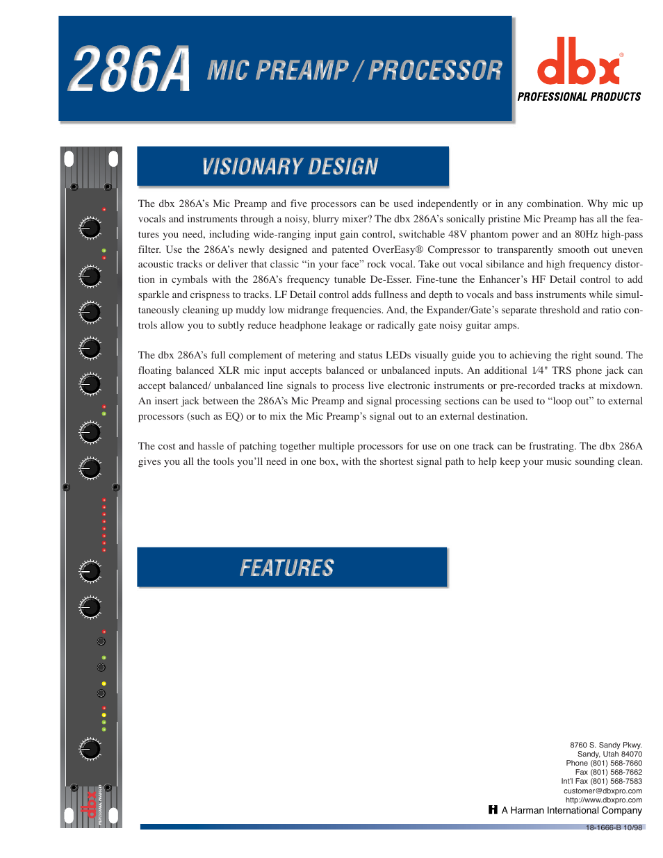 dbx Pro 286A User Manual | 2 pages