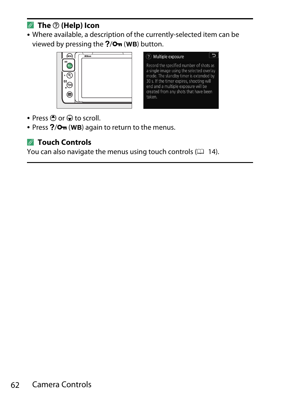 62 camera controls | Nikon D780 DSLR Camera (Body Only) User Manual | Page 108 / 944