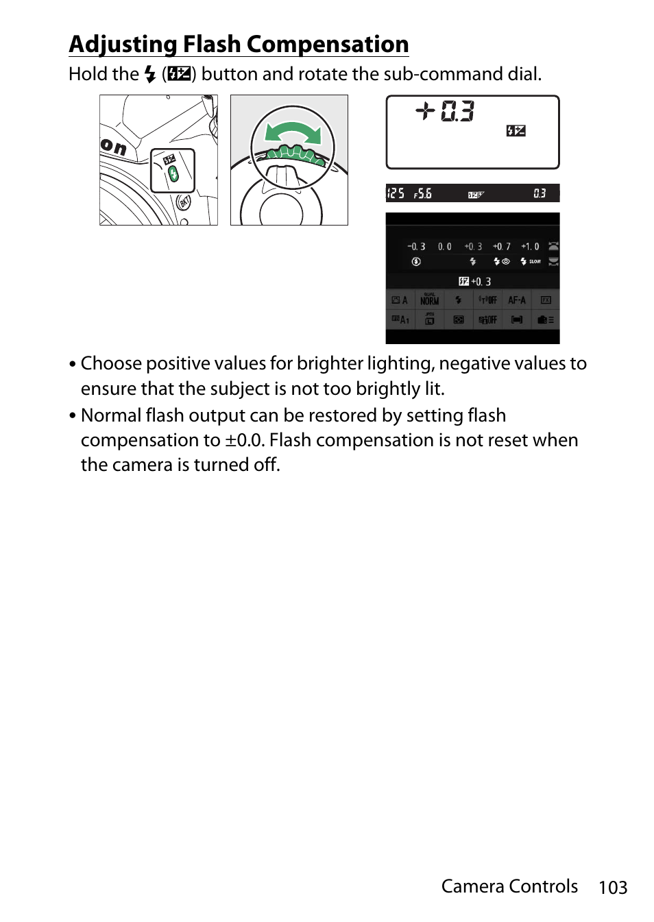 Adjusting flash compensation | Nikon D780 DSLR Camera (Body Only) User Manual | Page 149 / 944