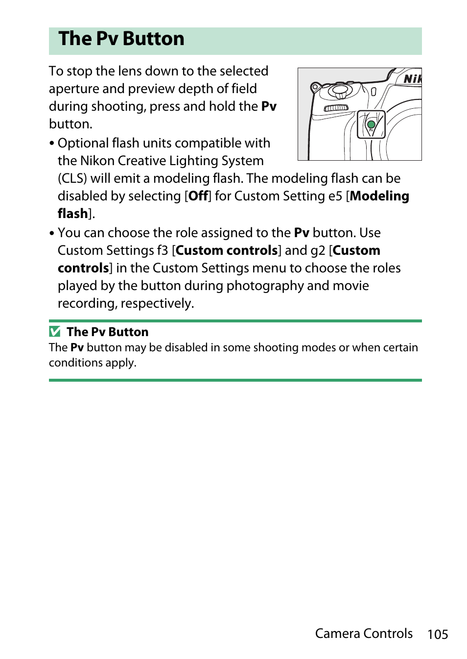 The pv button | Nikon D780 DSLR Camera (Body Only) User Manual | Page 151 / 944