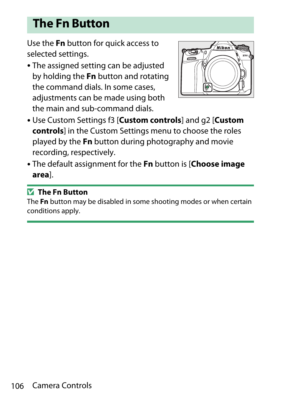 The fn button | Nikon D780 DSLR Camera (Body Only) User Manual | Page 152 / 944