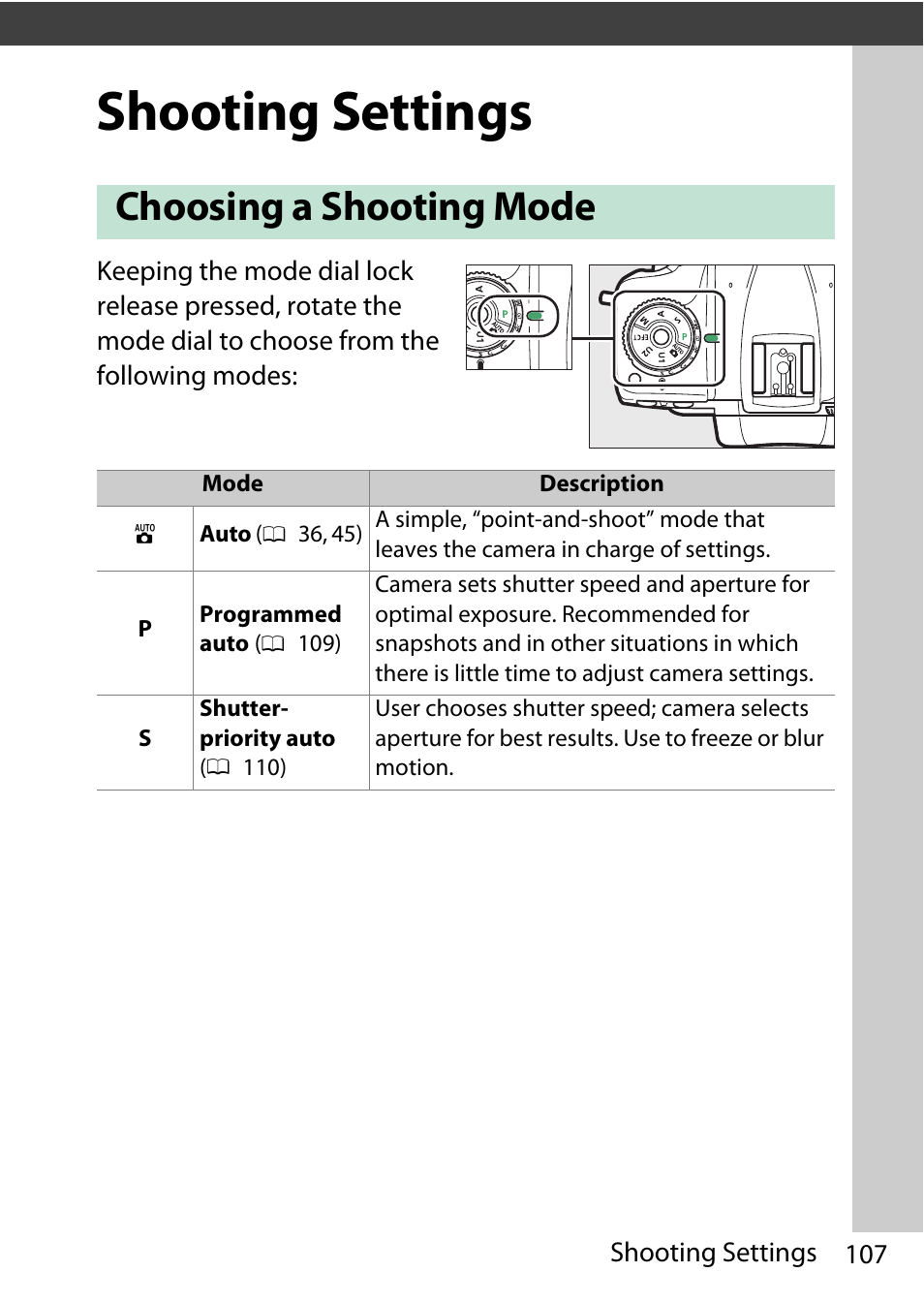 Shooting settings, Choosing a shooting mode | Nikon D780 DSLR Camera (Body Only) User Manual | Page 153 / 944