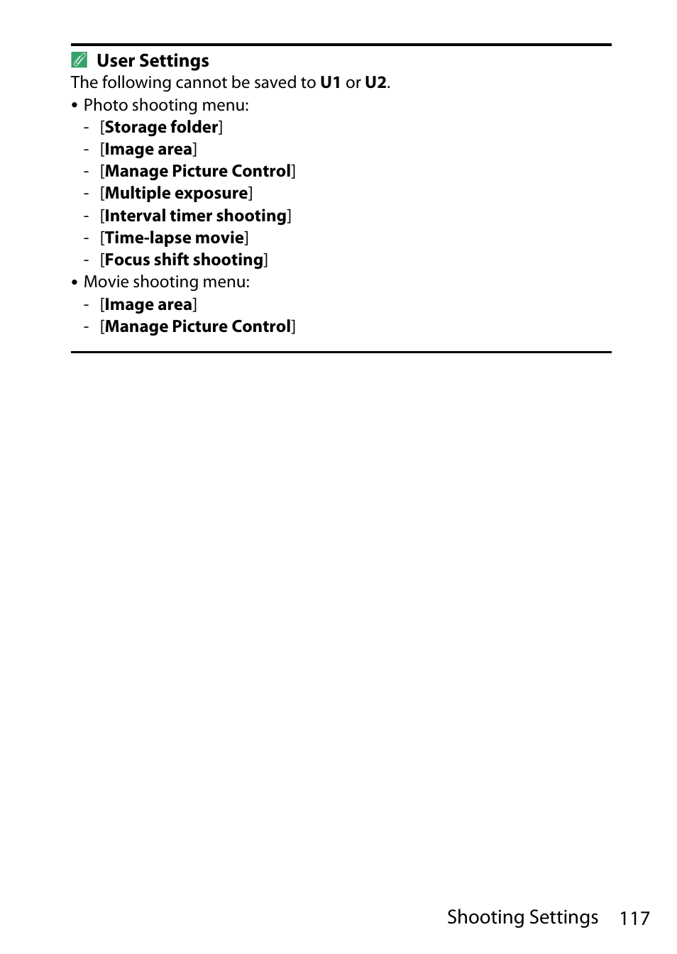 117 shooting settings | Nikon D780 DSLR Camera (Body Only) User Manual | Page 163 / 944