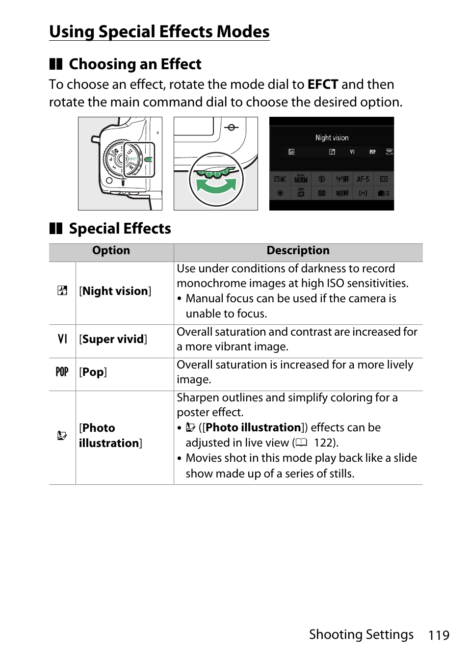 Using special effects modes, Choosing an effect, Special effects | Nikon D780 DSLR Camera (Body Only) User Manual | Page 165 / 944