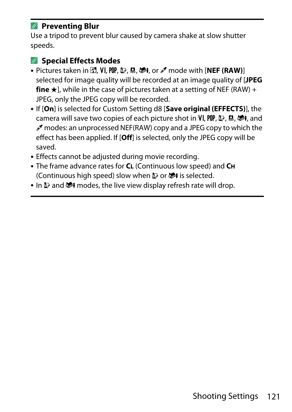 121 shooting settings | Nikon D780 DSLR Camera (Body Only) User Manual | Page 167 / 944