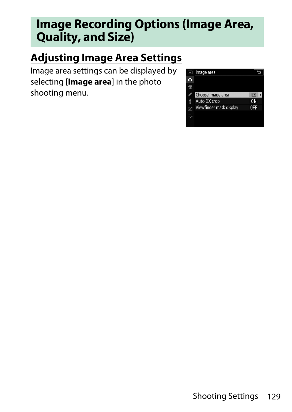 Adjusting image area settings | Nikon D780 DSLR Camera (Body Only) User Manual | Page 175 / 944