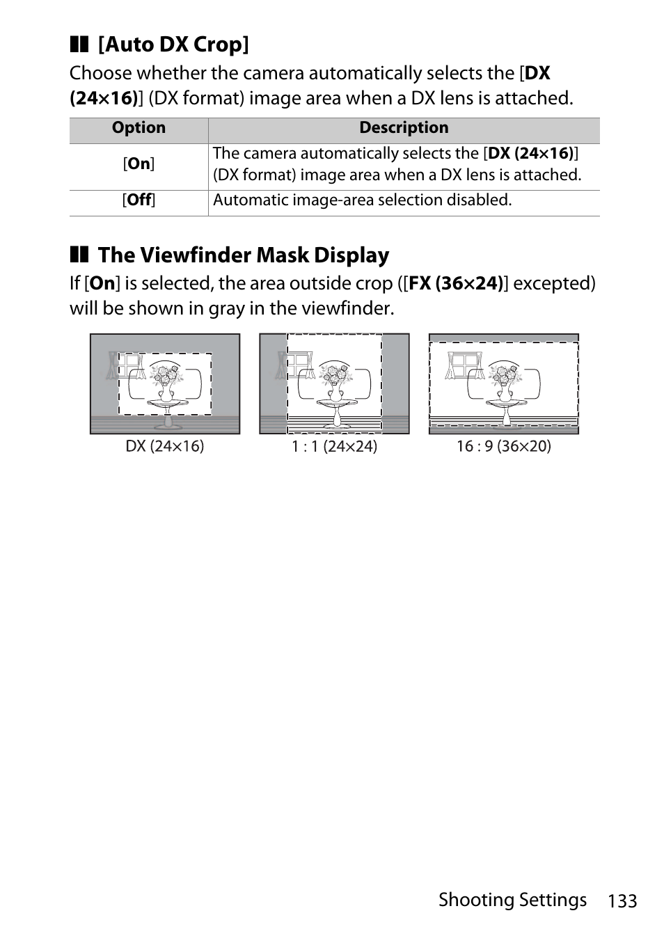 Auto dx crop, The viewfinder mask display | Nikon D780 DSLR Camera (Body Only) User Manual | Page 179 / 944