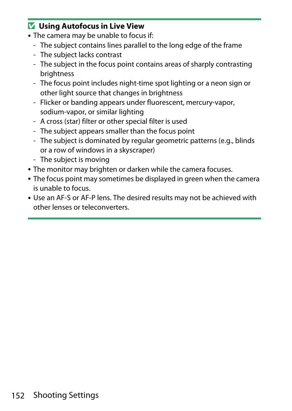 152 shooting settings | Nikon D780 DSLR Camera (Body Only) User Manual | Page 198 / 944