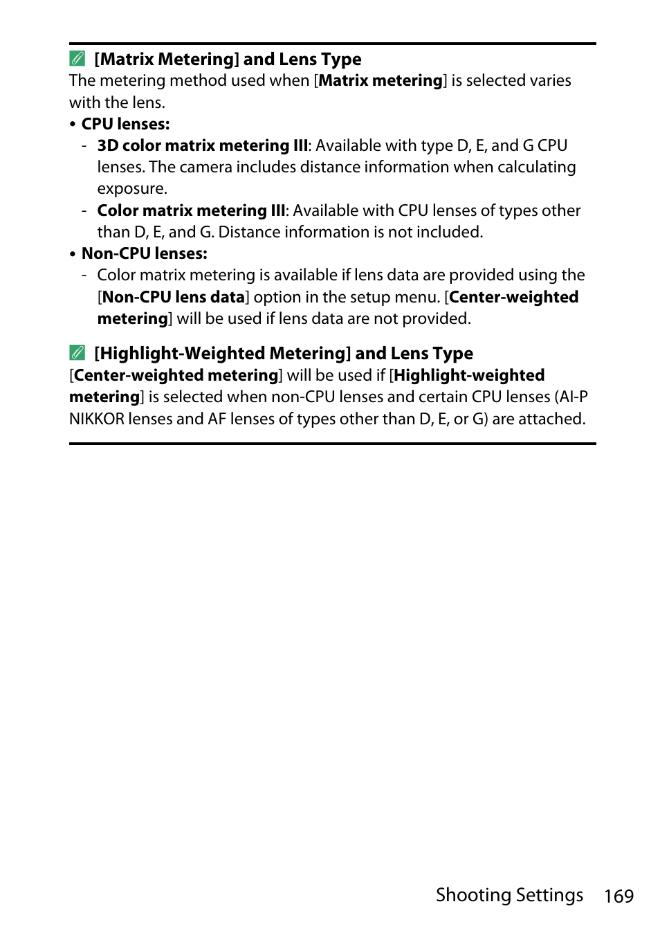 169 shooting settings | Nikon D780 DSLR Camera (Body Only) User Manual | Page 215 / 944