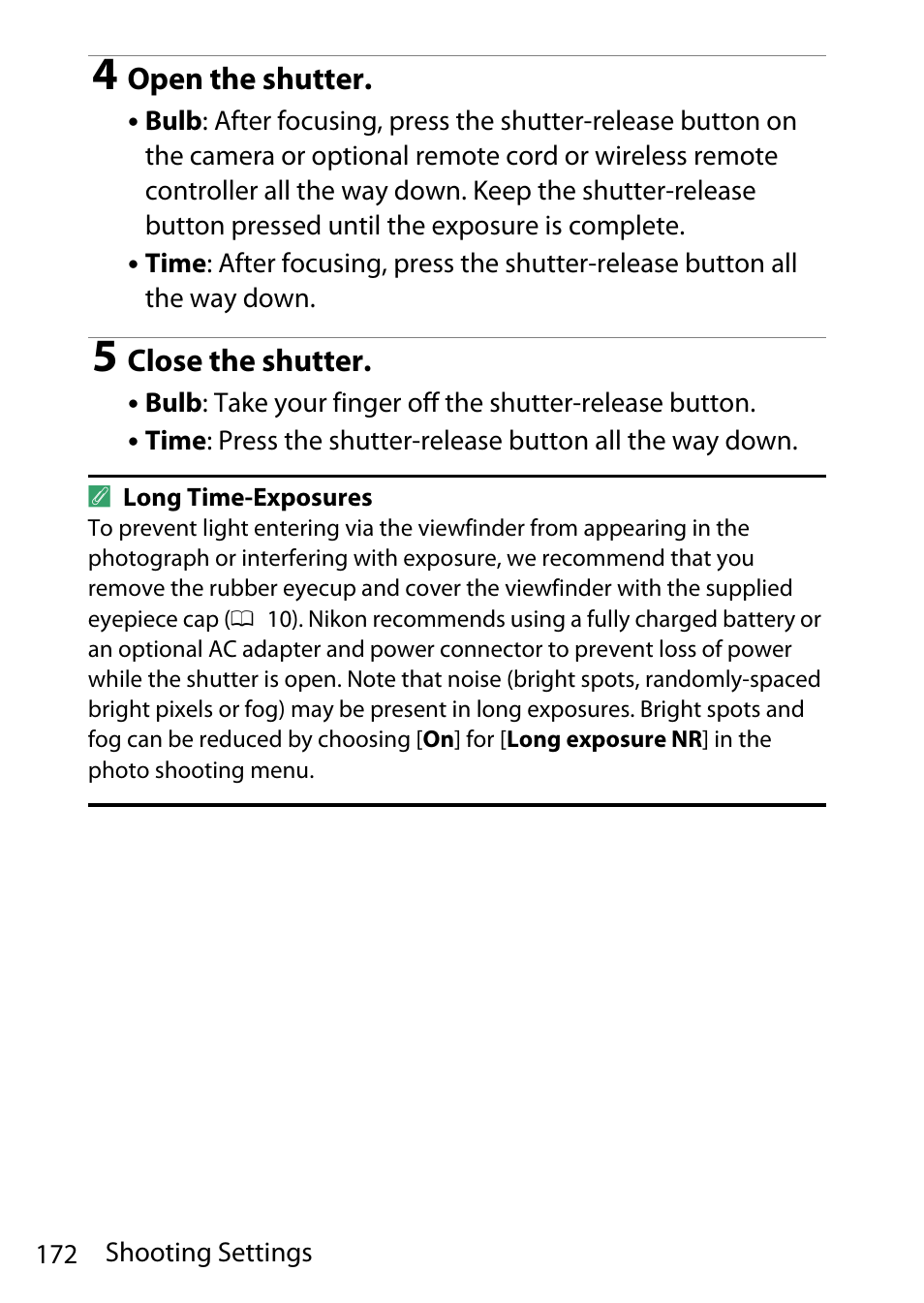 Open the shutter, Close the shutter | Nikon D780 DSLR Camera (Body Only) User Manual | Page 218 / 944