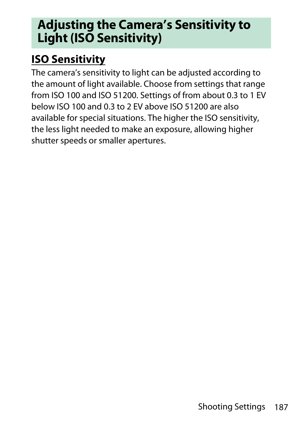 Iso sensitivity | Nikon D780 DSLR Camera (Body Only) User Manual | Page 233 / 944