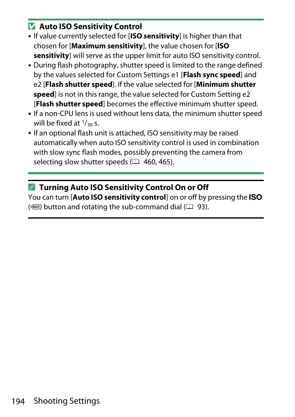 194 shooting settings | Nikon D780 DSLR Camera (Body Only) User Manual | Page 240 / 944