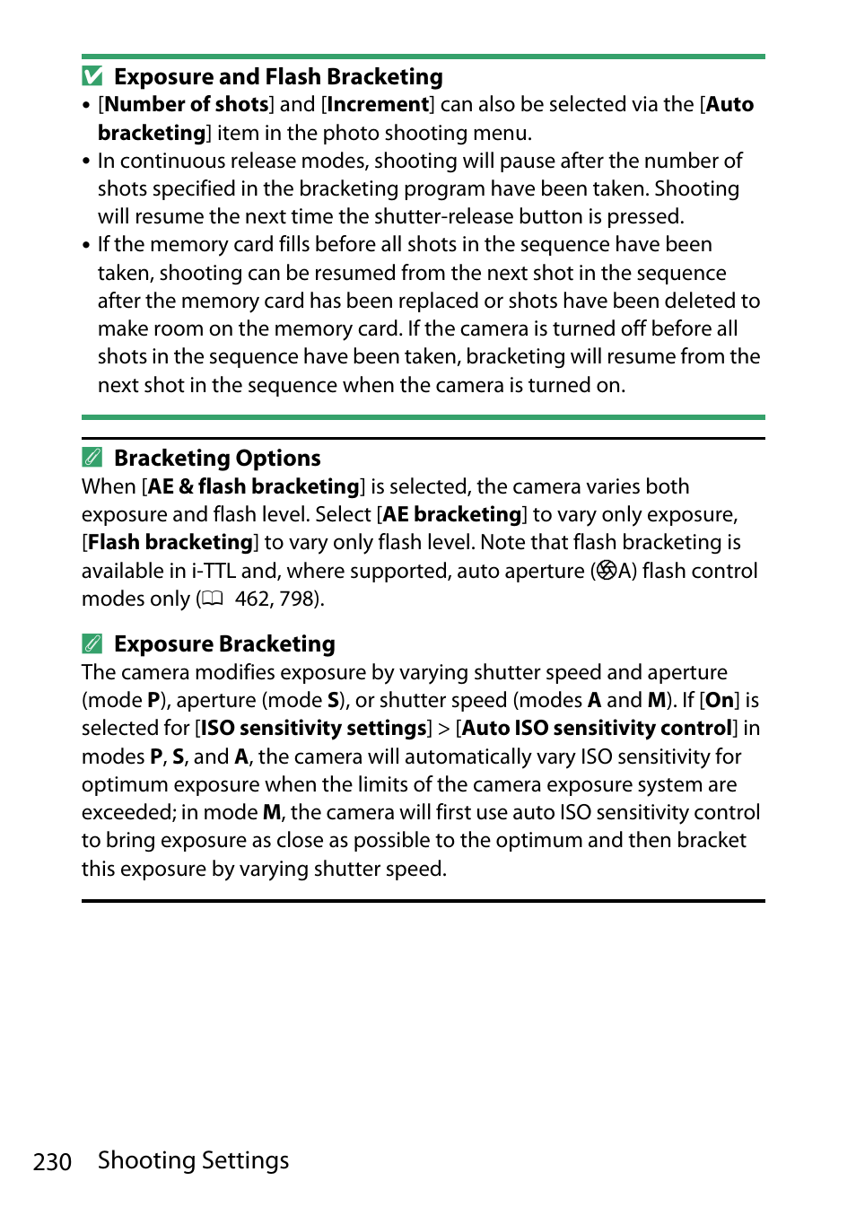 230 shooting settings | Nikon D780 DSLR Camera (Body Only) User Manual | Page 276 / 944