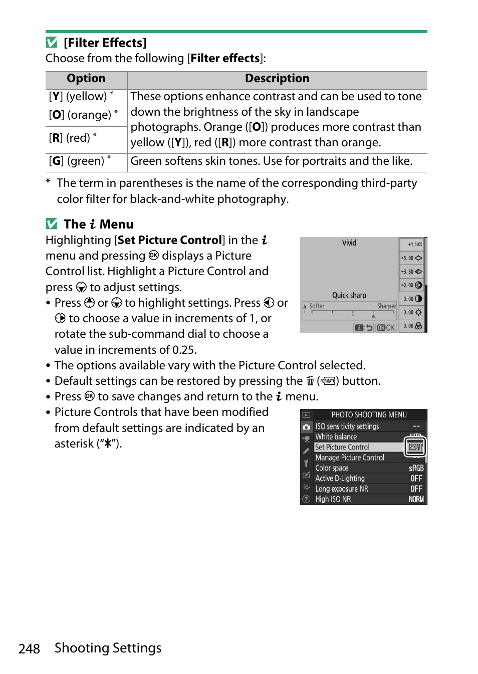 248 shooting settings | Nikon D780 DSLR Camera (Body Only) User Manual | Page 294 / 944
