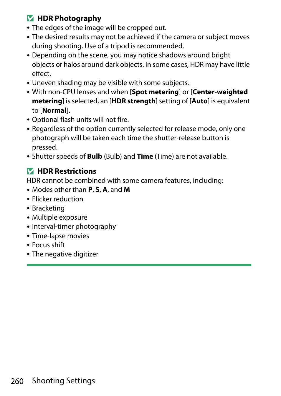 260 shooting settings | Nikon D780 DSLR Camera (Body Only) User Manual | Page 306 / 944