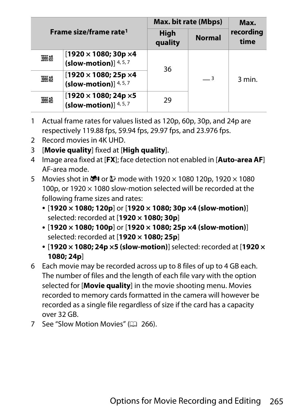 265 options for movie recording and editing | Nikon D780 DSLR Camera (Body Only) User Manual | Page 311 / 944