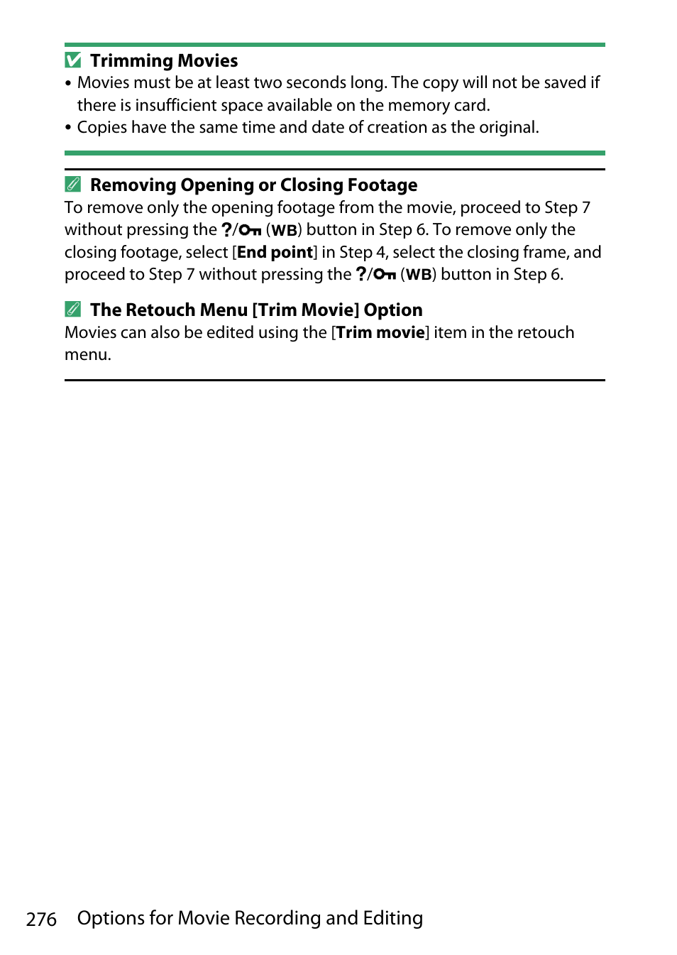 276 options for movie recording and editing | Nikon D780 DSLR Camera (Body Only) User Manual | Page 322 / 944