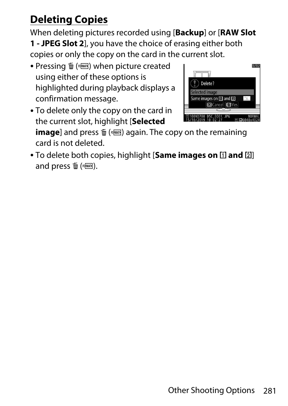 Deleting copies | Nikon D780 DSLR Camera (Body Only) User Manual | Page 327 / 944