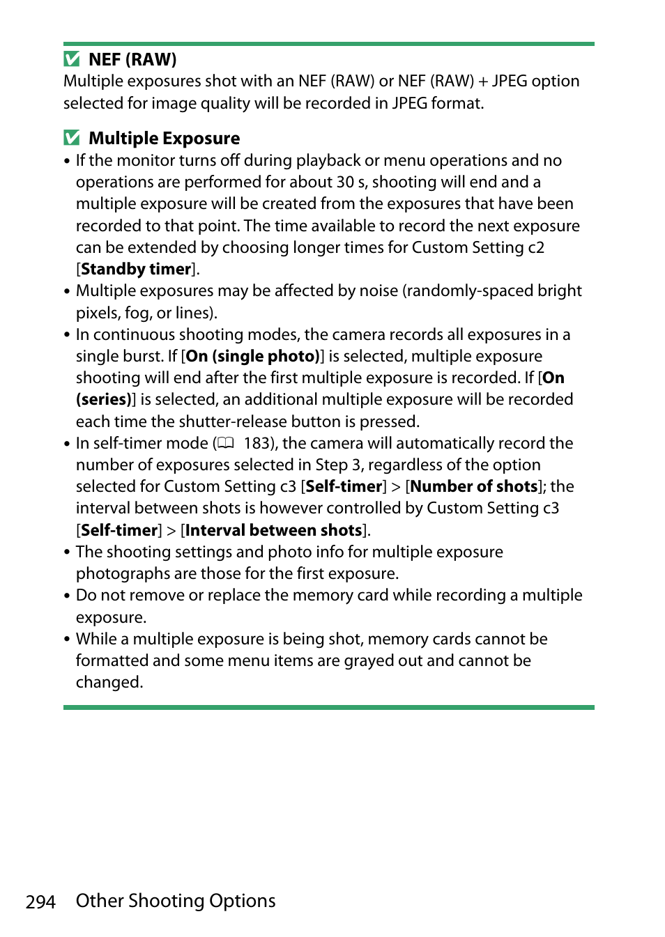 294 other shooting options | Nikon D780 DSLR Camera (Body Only) User Manual | Page 340 / 944