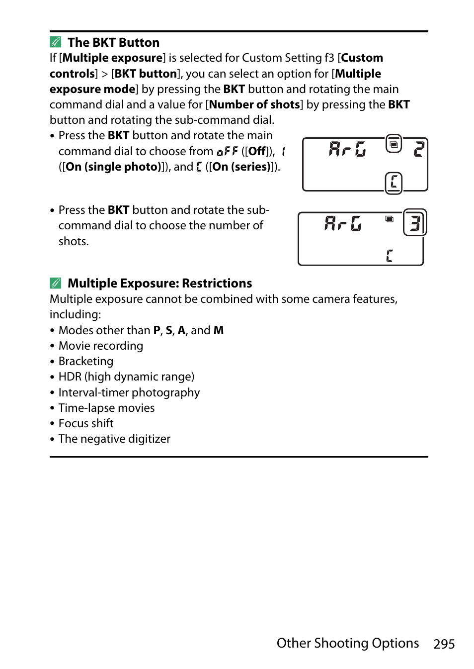 295 other shooting options | Nikon D780 DSLR Camera (Body Only) User Manual | Page 341 / 944