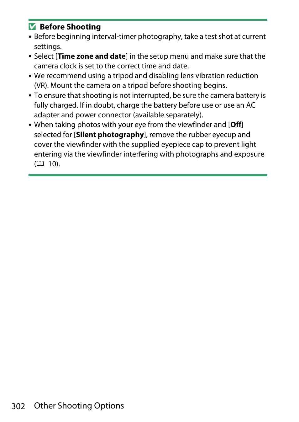 302 other shooting options | Nikon D780 DSLR Camera (Body Only) User Manual | Page 348 / 944