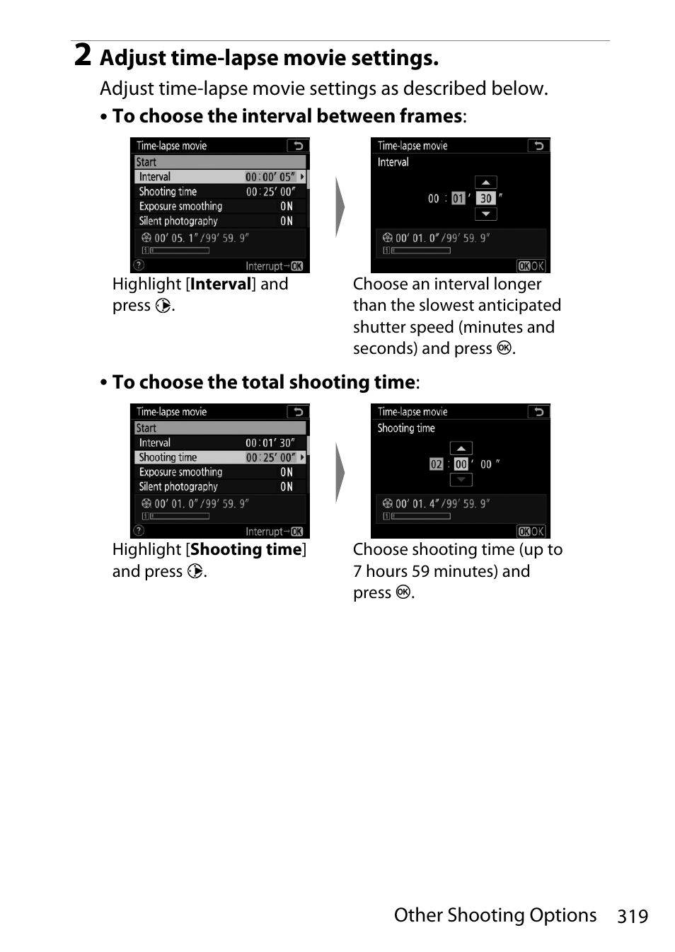 Adjust time-lapse movie settings | Nikon D780 DSLR Camera (Body Only) User Manual | Page 365 / 944