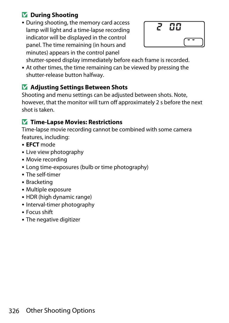 326 other shooting options | Nikon D780 DSLR Camera (Body Only) User Manual | Page 372 / 944