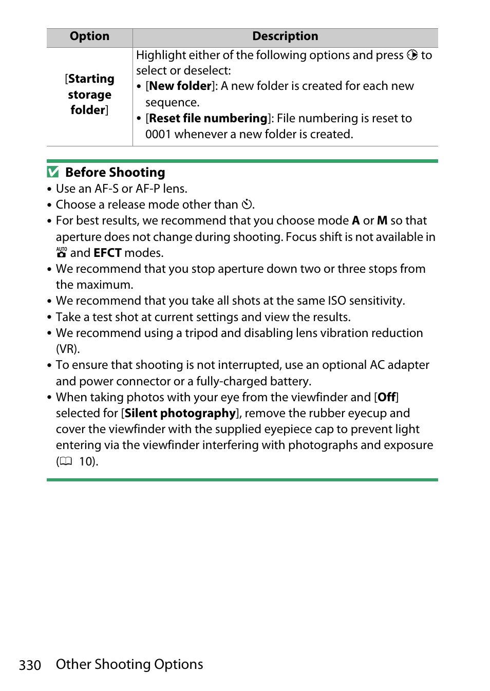 330 other shooting options | Nikon D780 DSLR Camera (Body Only) User Manual | Page 376 / 944