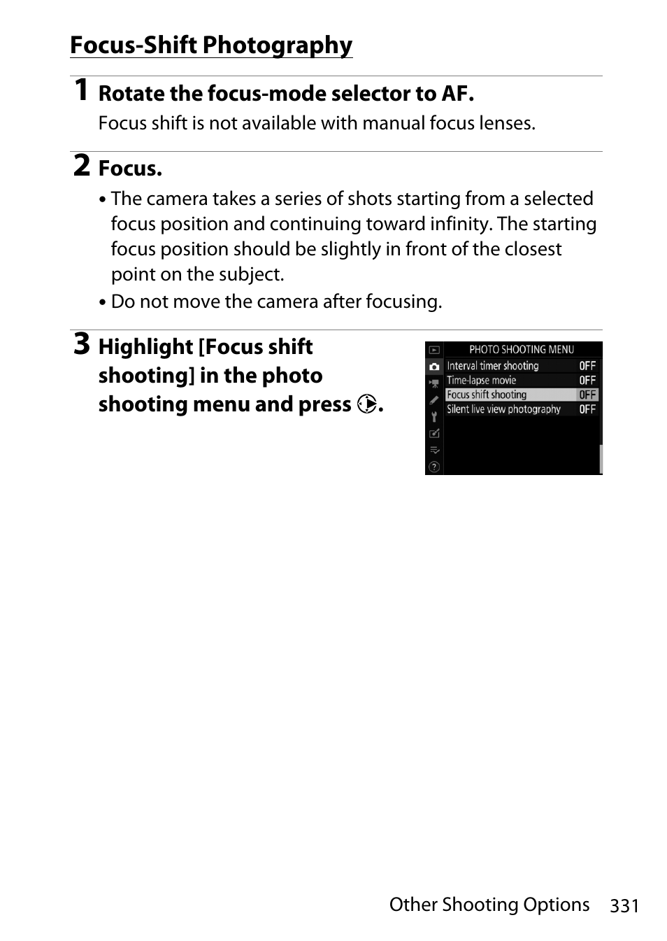 Focus-shift photography | Nikon D780 DSLR Camera (Body Only) User Manual | Page 377 / 944