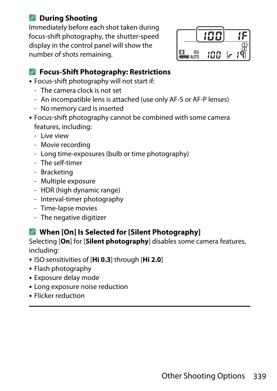 339 other shooting options | Nikon D780 DSLR Camera (Body Only) User Manual | Page 385 / 944