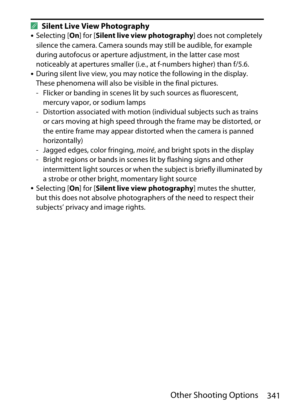 341 other shooting options | Nikon D780 DSLR Camera (Body Only) User Manual | Page 387 / 944