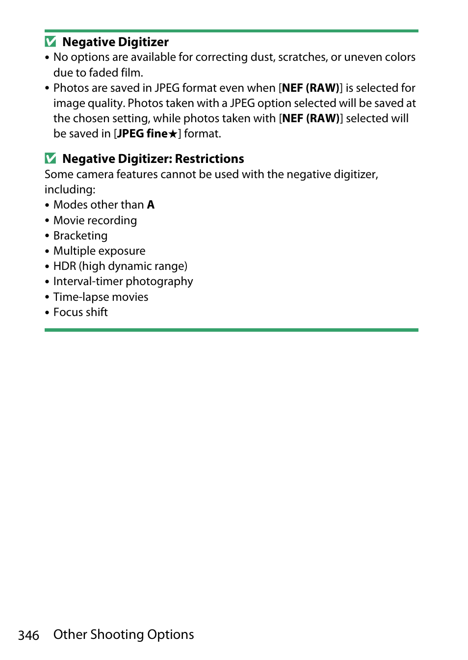 346 other shooting options | Nikon D780 DSLR Camera (Body Only) User Manual | Page 392 / 944