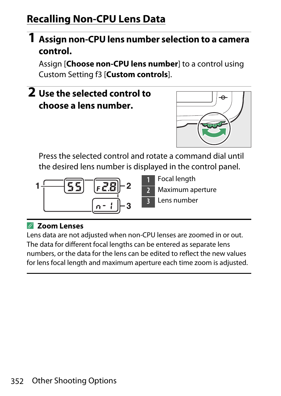 Recalling non-cpu lens data | Nikon D780 DSLR Camera (Body Only) User Manual | Page 398 / 944