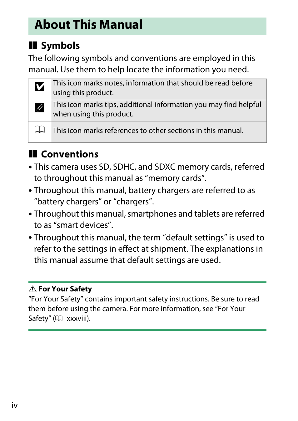 About this manual | Nikon D780 DSLR Camera (Body Only) User Manual | Page 4 / 944