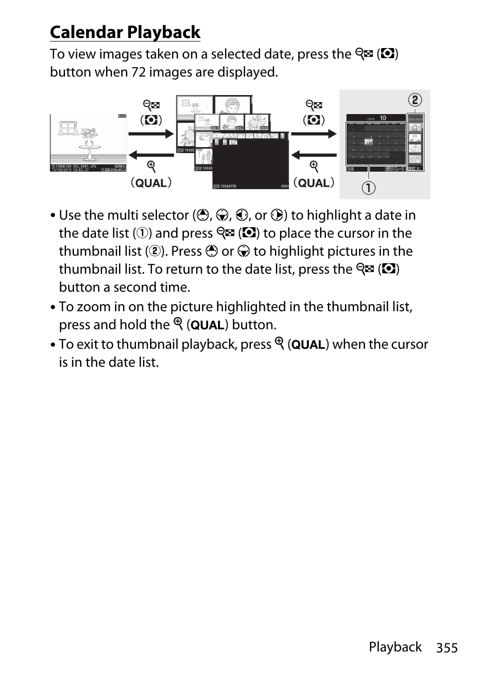 Calendar playback | Nikon D780 DSLR Camera (Body Only) User Manual | Page 401 / 944