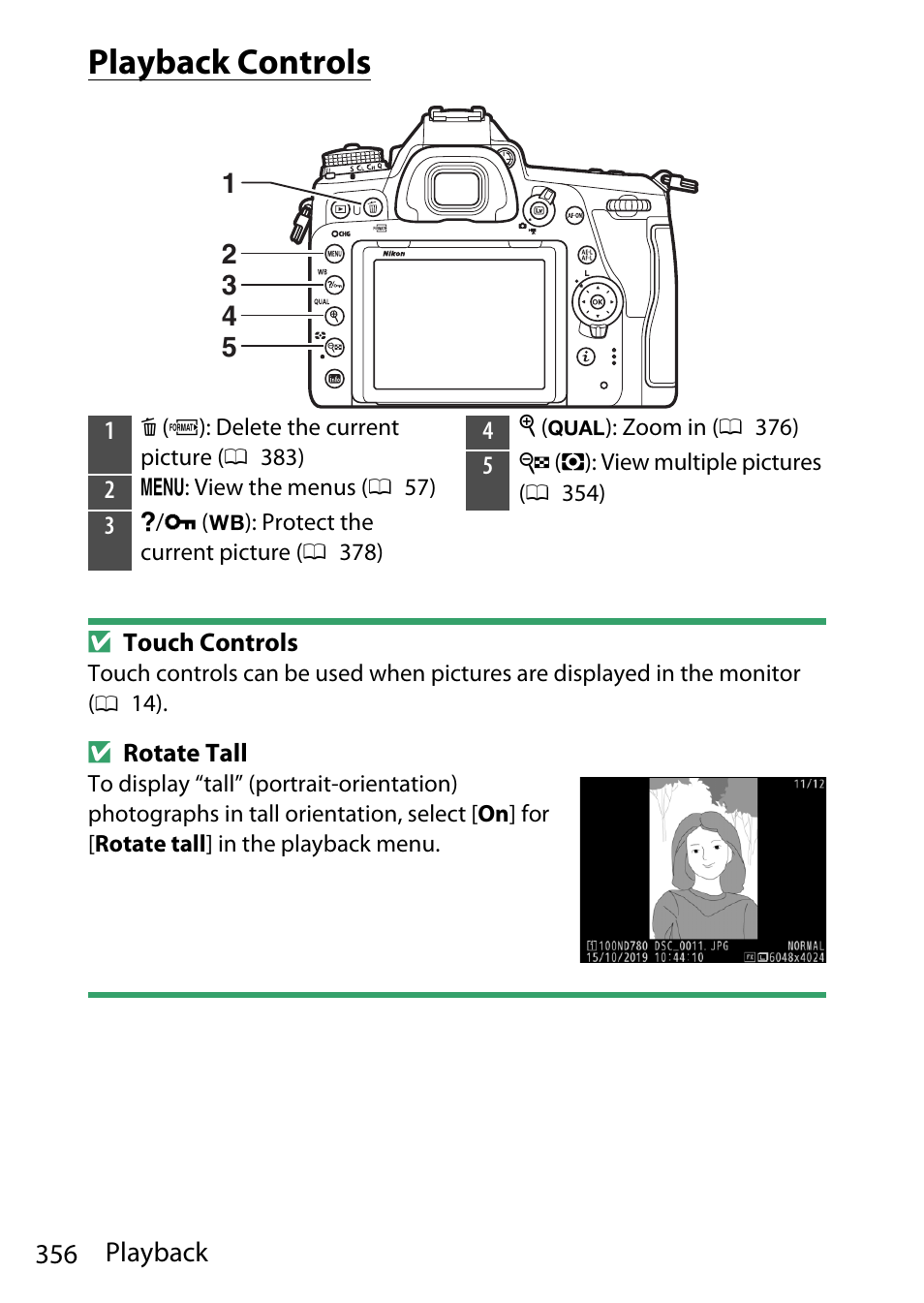 Playback controls | Nikon D780 DSLR Camera (Body Only) User Manual | Page 402 / 944