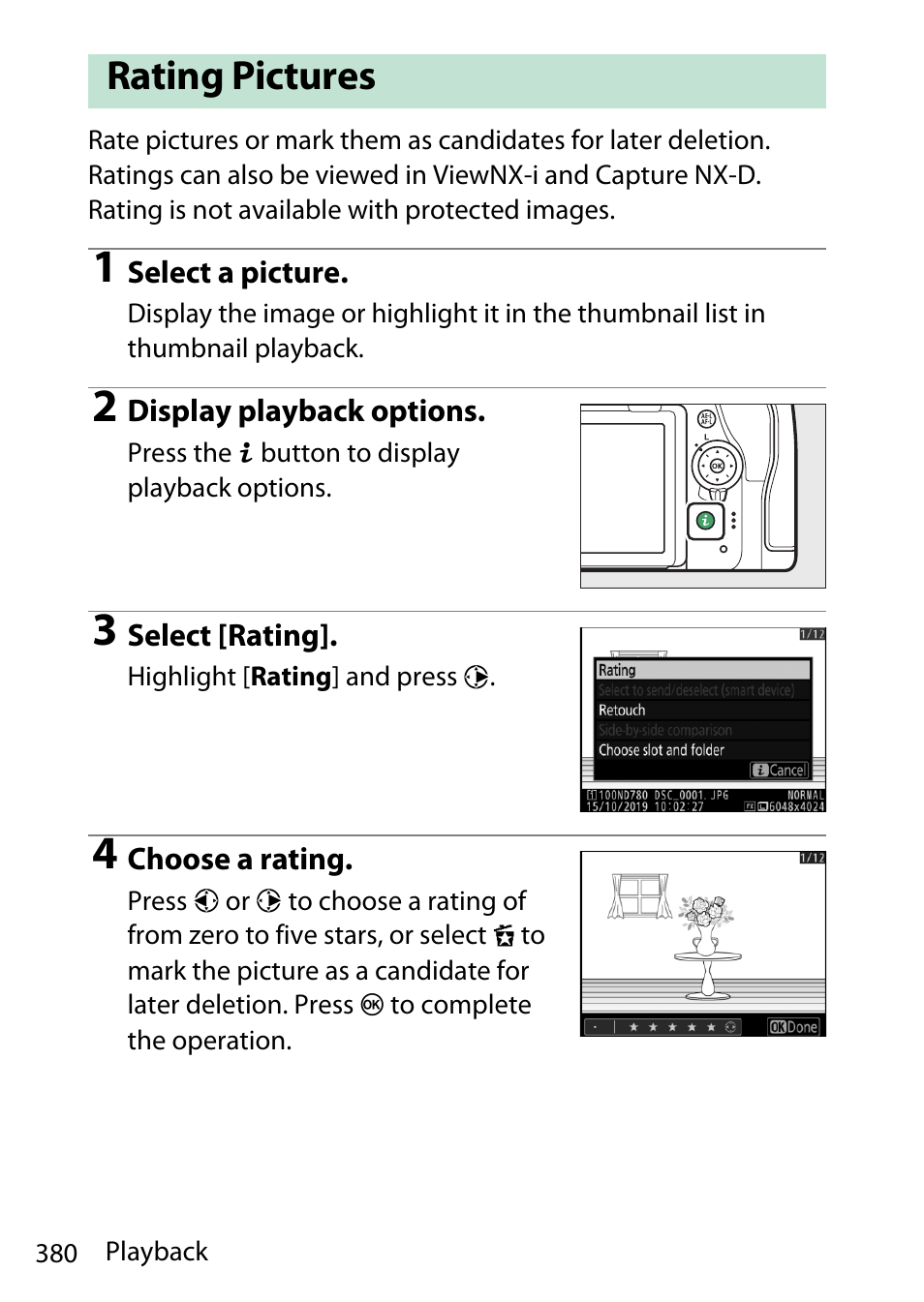 Rating pictures | Nikon D780 DSLR Camera (Body Only) User Manual | Page 426 / 944