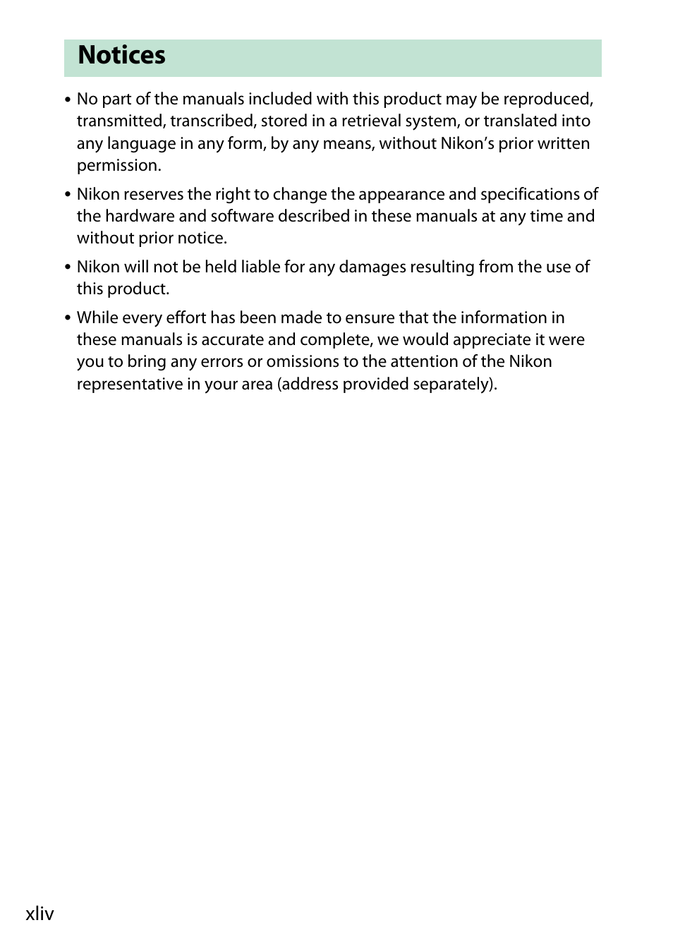 Notices, Xliv | Nikon D780 DSLR Camera (Body Only) User Manual | Page 44 / 944