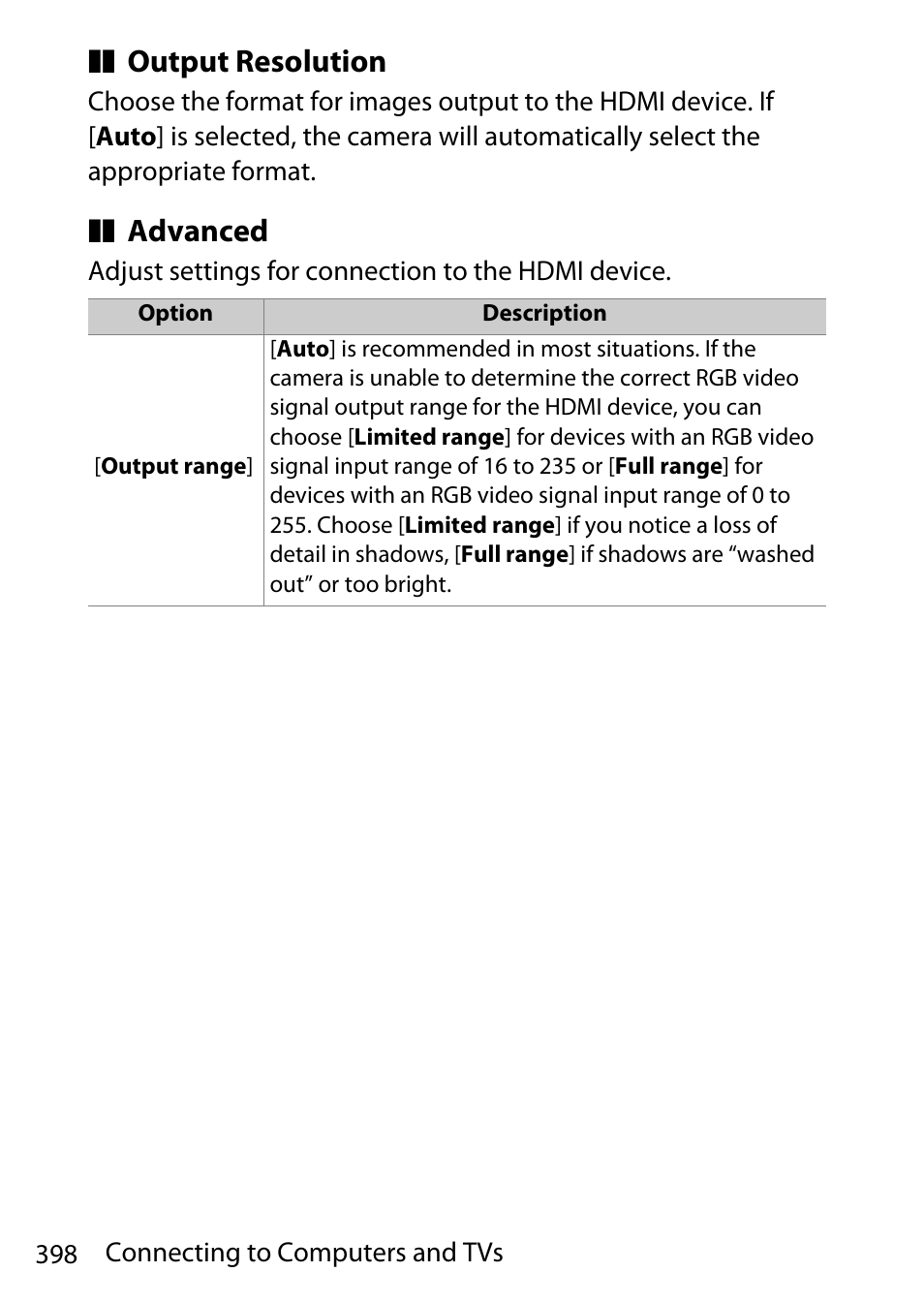 Output resolution, Advanced | Nikon D780 DSLR Camera (Body Only) User Manual | Page 444 / 944