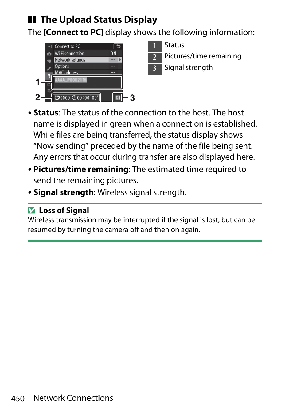 The upload status display | Nikon D780 DSLR Camera (Body Only) User Manual | Page 496 / 944